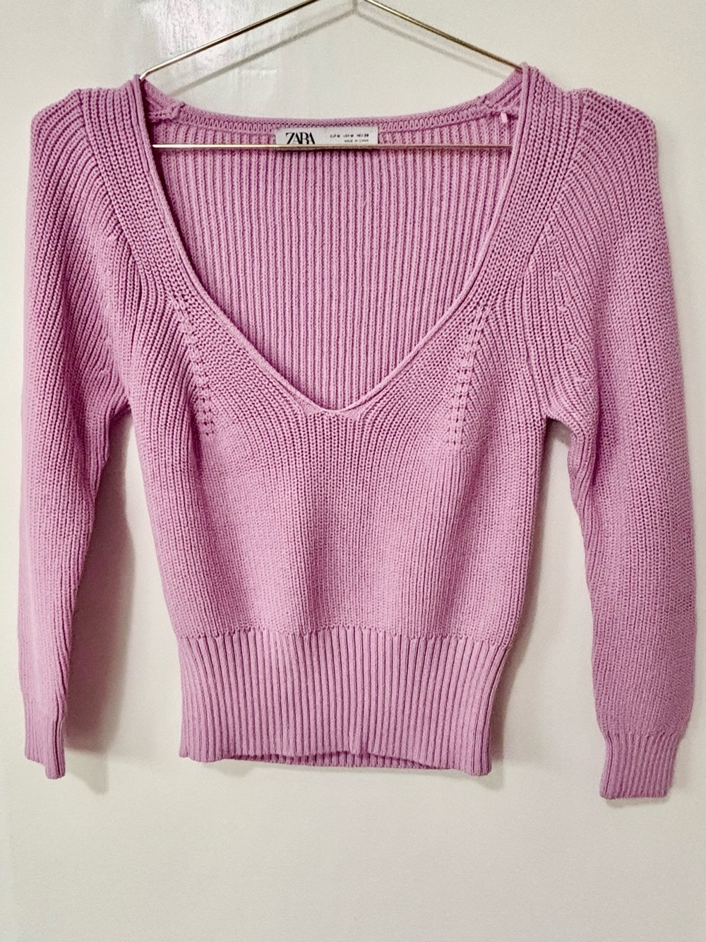 Zara| Lilac Ribbed V-Neck Knit Bodycon Sweater Sz M - Picture 2 of 7